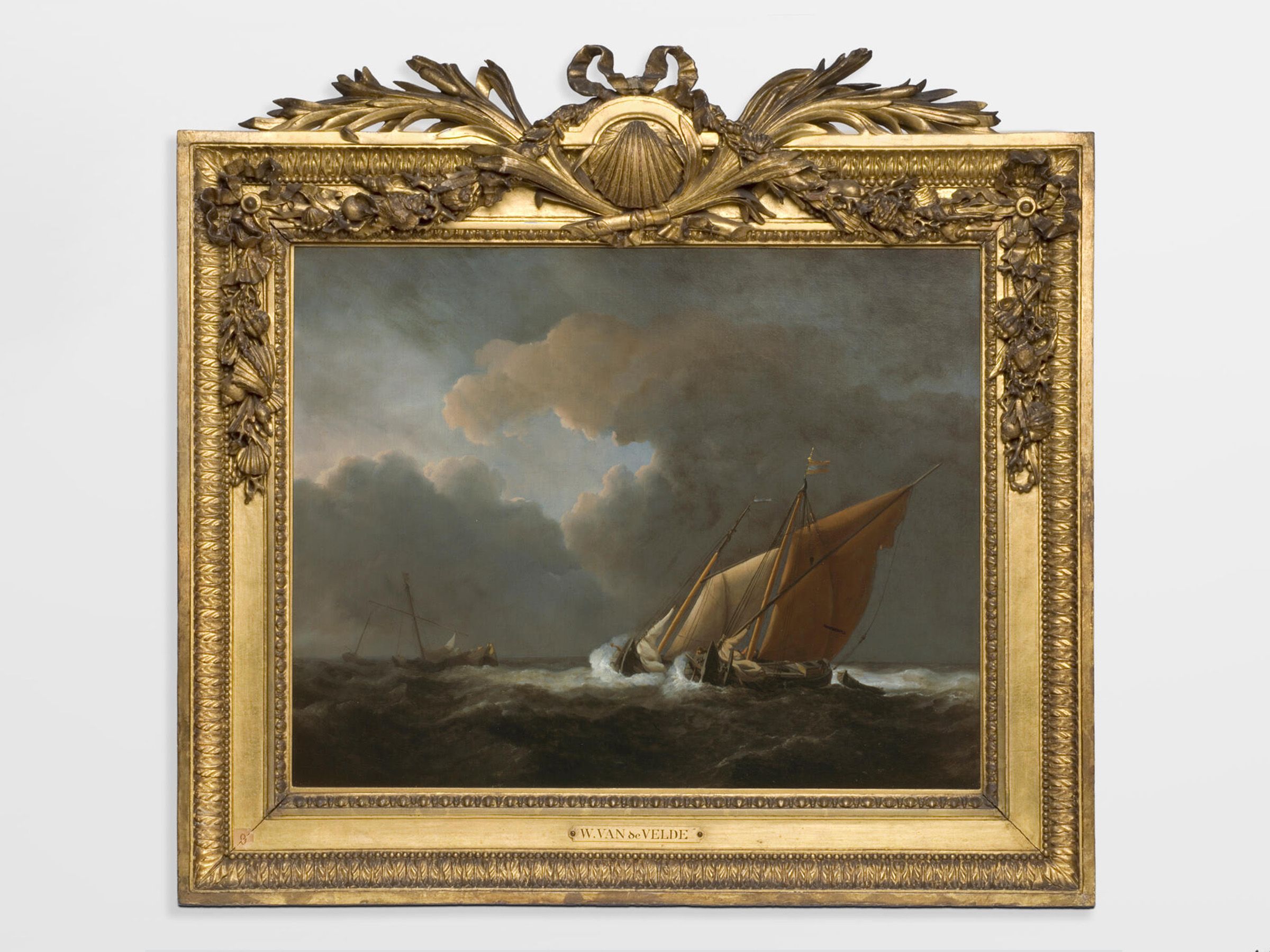 Oil painting on canvas of Two Dutch Vessels Close-Hauled in a Strong Breeze.