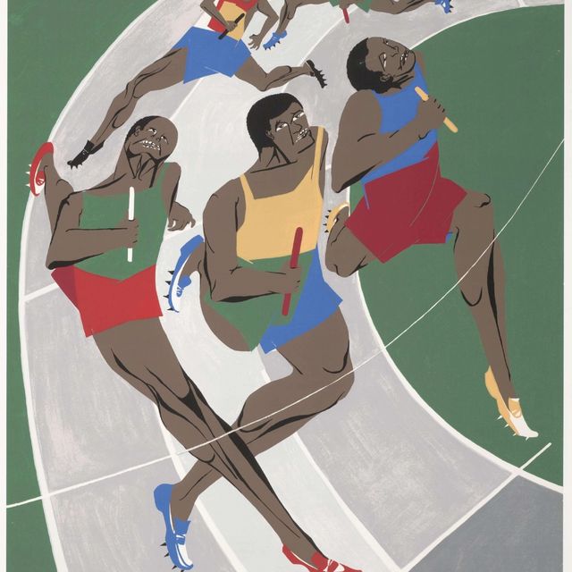 Screenprint poster of Black athletes competing in the Olympic games.