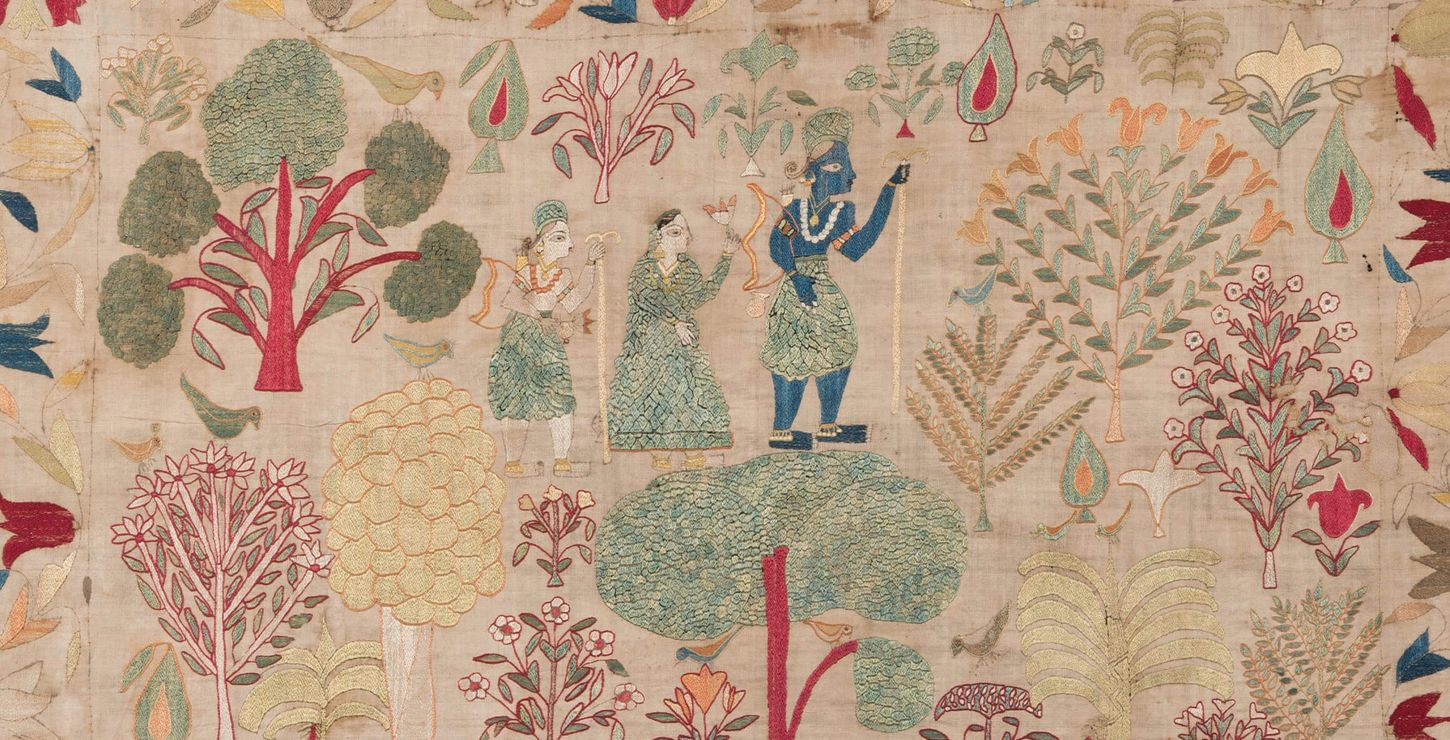 Ceremonial Cover (Chamba Rumal): Rama, Sita, and Lakshmana in the Forest, c. 1820, made in India