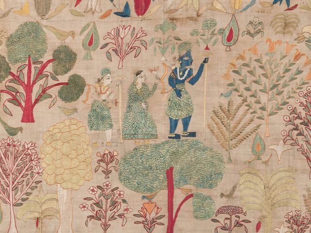 Ceremonial Cover (Chamba Rumal): Rama, Sita, and Lakshmana in the Forest, c. 1820, made in India