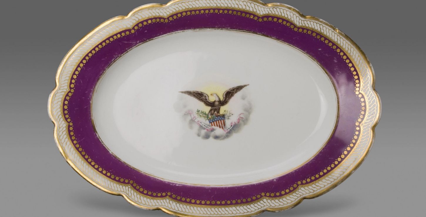 Platter, 1861, Artist/maker unknown, French, for export to the American market.  Decorated and sold by E. V. Haughwout and Company, New York, 1857 - 1870, 2006-3-100