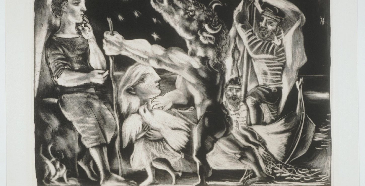 Blind Minotaur Led by a Girl through the Night,, 1934, Pablo Ruiz y Picasso, Spanish, 1881 - 1973.  Printed by Roger Lacourière, French, 1892 - 1966, 1950-129-110