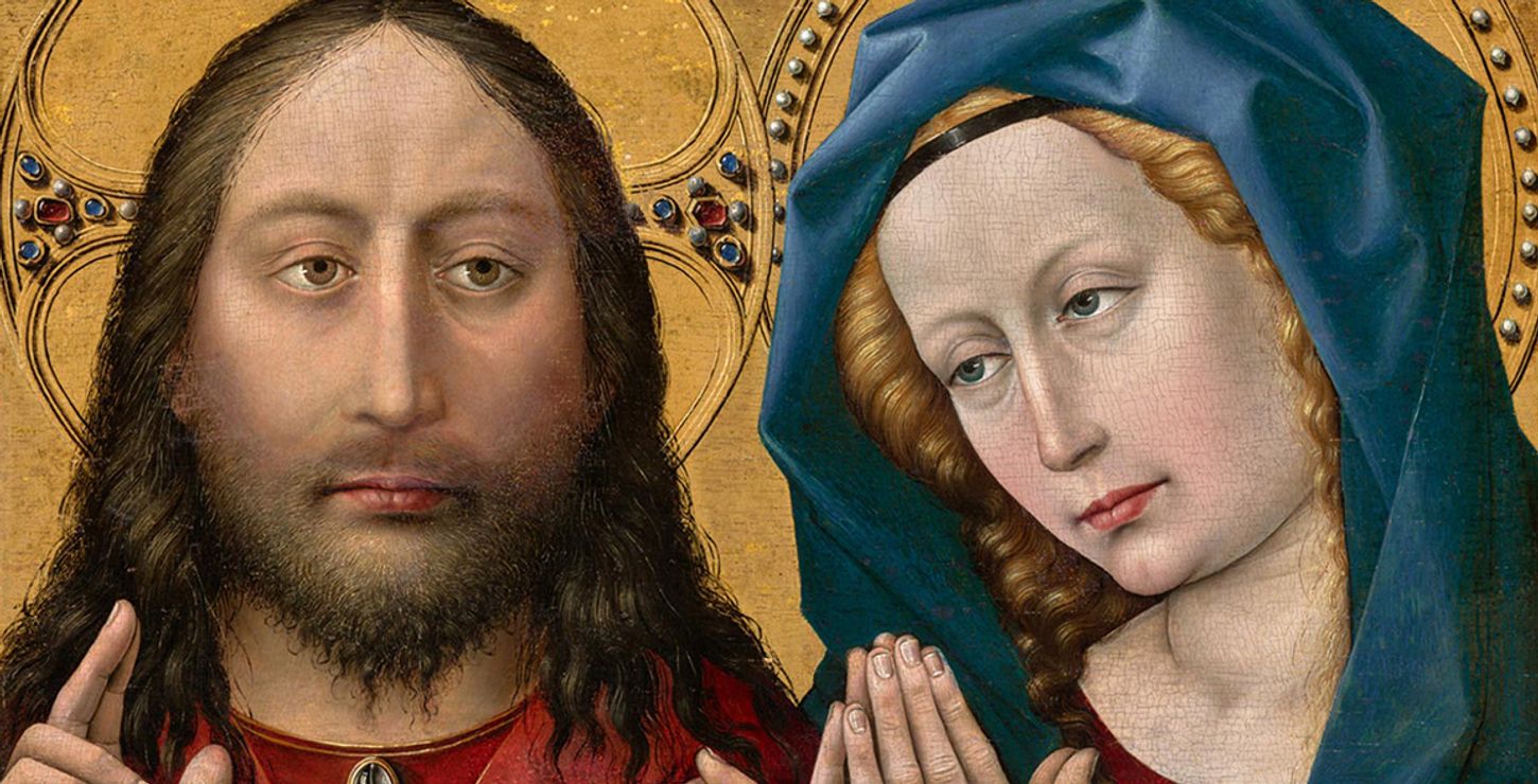 Christ and the Virgin (detail), c. 1427-32, by Robert Campin, Cat. 332