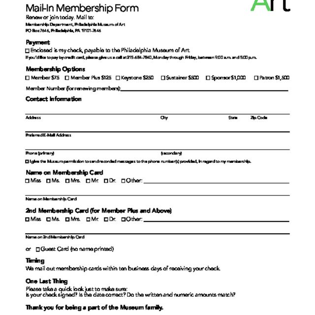 Front cover of &quot;Mail-In Membership Form&quot;