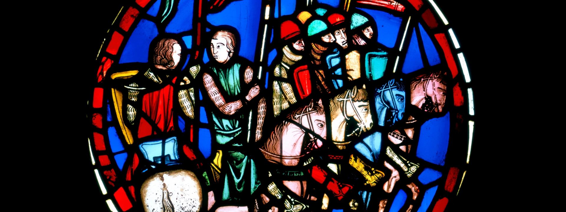 Rondel showing Holofernes&apos;s Army Crossing the Euphrates River, from the Sainte Chapelle, Paris, 1246–48, French