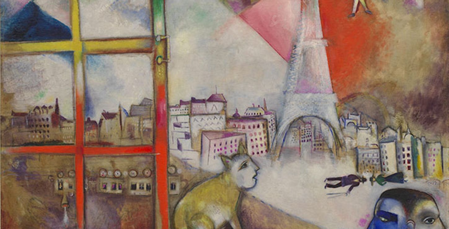 Paris Through the Window, 1913
Marc Chagall, French (born Belorussia), 1887 - 1985 
Oil on canvas, 53 1/2 x 55 3/4 inches (135.8 x 141.4 cm)
Solomon R. Guggenheim Museum, New York, Solomon R. Guggenheim Founding Collection, By gift 37.438. © 2010 Artists Rights Society (ARS), New York/ADAGP, Paris