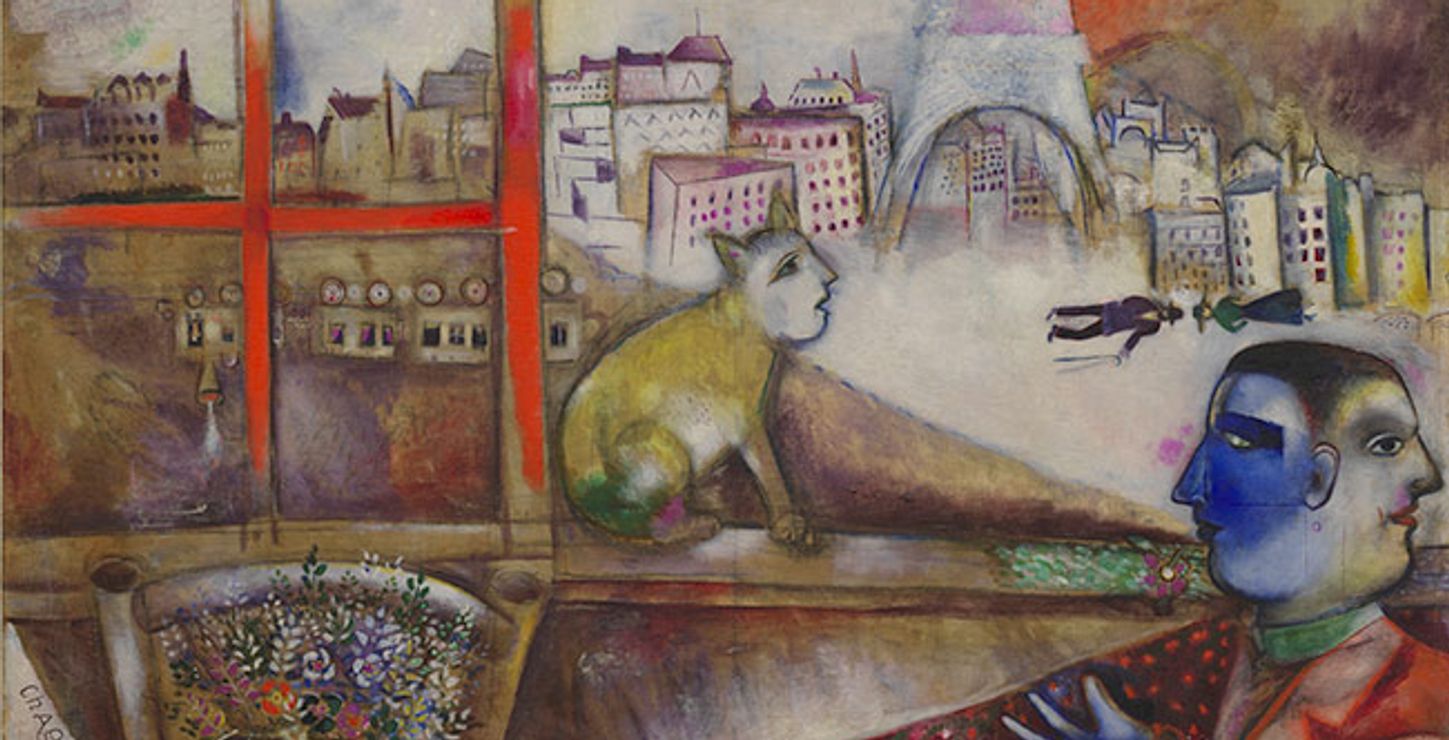 Paris Through the Window, 1913
Marc Chagall, French (born Belorussia), 1887 - 1985 
Oil on canvas, 53 1/2 x 55 3/4 inches (135.8 x 141.4 cm)
Solomon R. Guggenheim Museum, New York, Solomon R. Guggenheim Founding Collection, By gift 37.438. © 2010 Artists Rights Society (ARS), New York/ADAGP, Paris