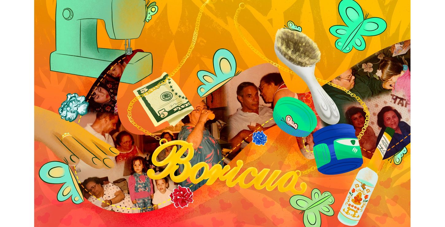 A collage of Cindy Lozito's drawings alongside family photos with the word "Boricua" written across the image.