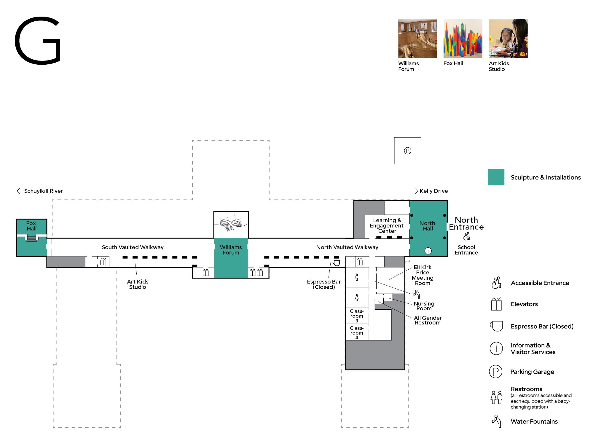 A map showing the ground floor layout of the Philadelphia Museum of Art.