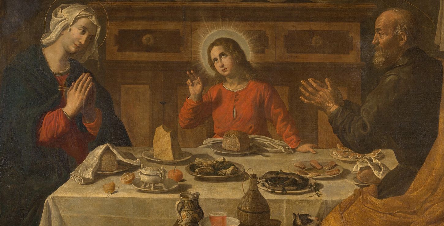 The Holy Family at Table (detail), 17th century, made in Spain, W1904-1-43