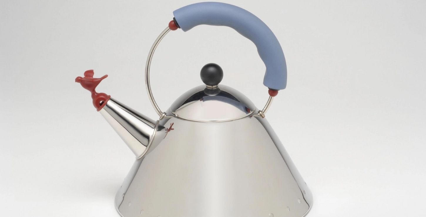 "Whistling Bird" Teakettle, Designed 1985, Designed by Michael Graves, American, 1934 - 2015.  Made by Alessi S.p.A., Crusinallo, Italy, 1921 - present, 1996-27-1a,b