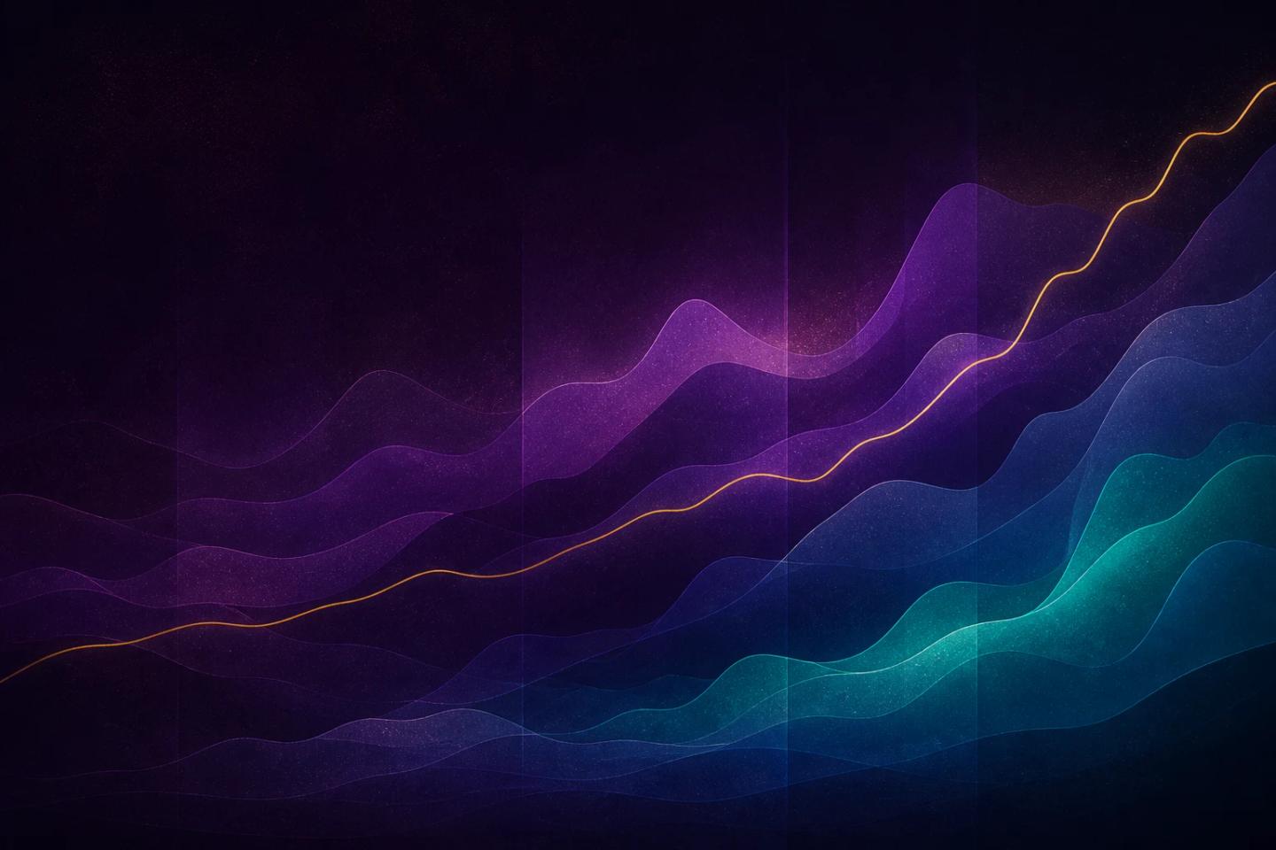 Layered translucent chart curves with a rising gold line