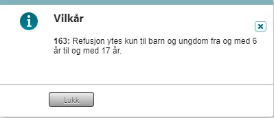 Bilde av teksten som er knyttet til det enkelte vilkår som fremkommer i refusjonssøket til Legemiddelverket.