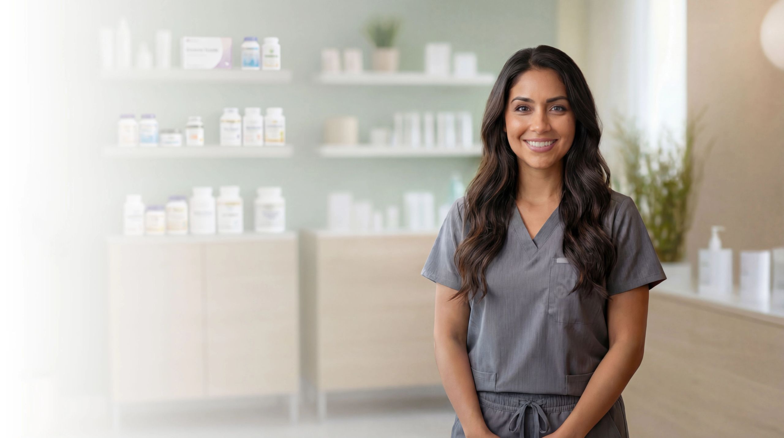 Woman welcomes patients in a med spa clinic