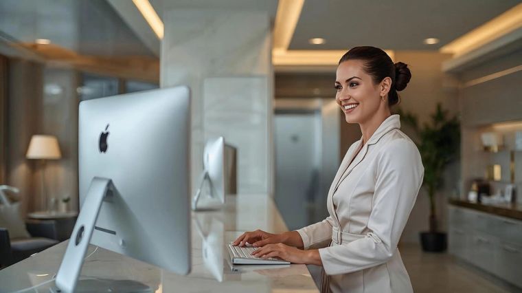 Woman operating a computer