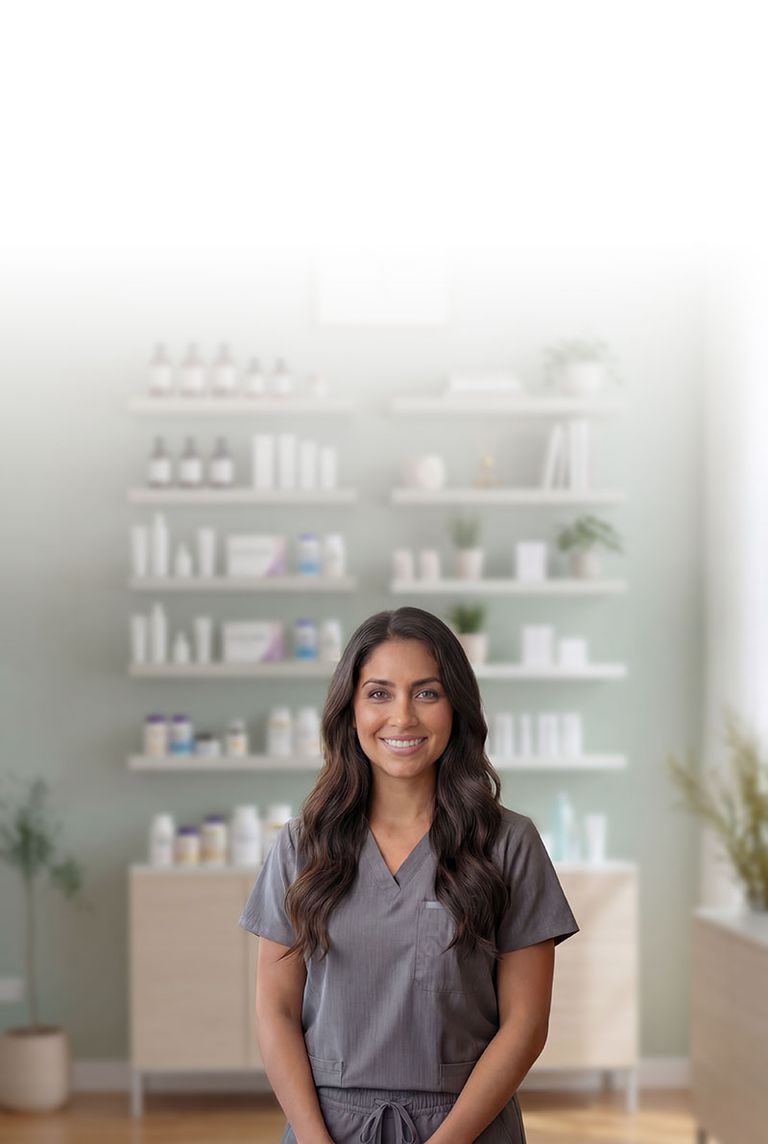 Woman welcomes patients in a med spa clinic