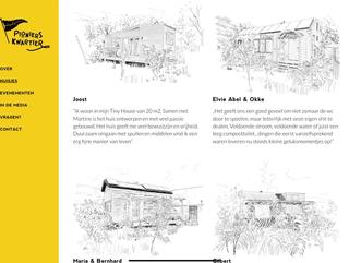 Screenshot van webpagina met vier getekende tiny houses