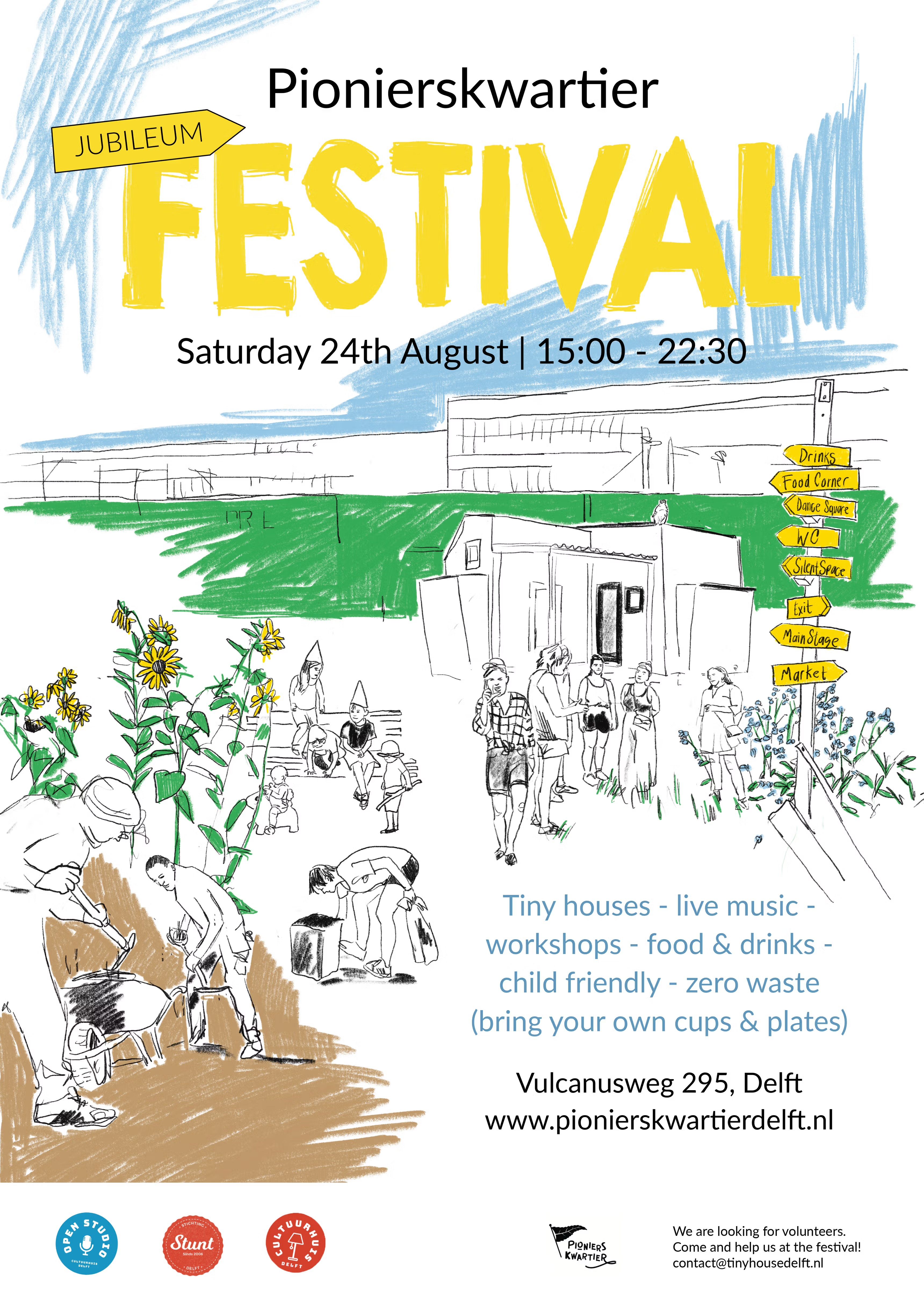 poster met tekening van tiny house en mensen