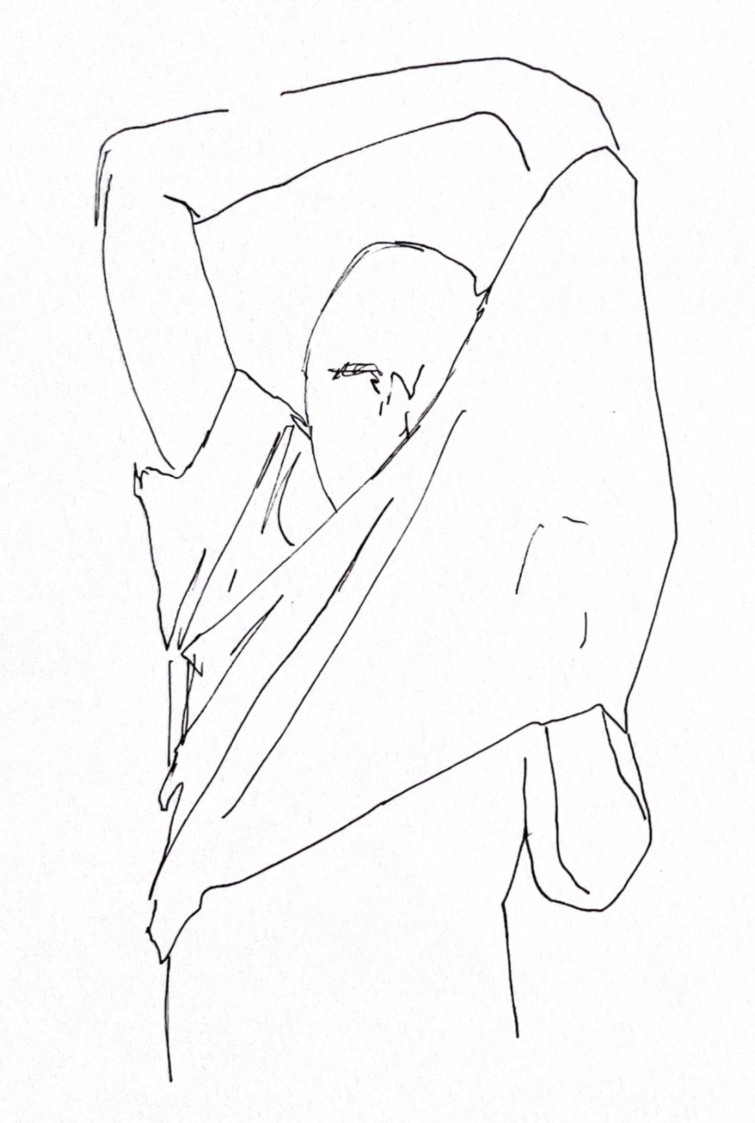 tekening van iemand die een t-shirt uittrekt