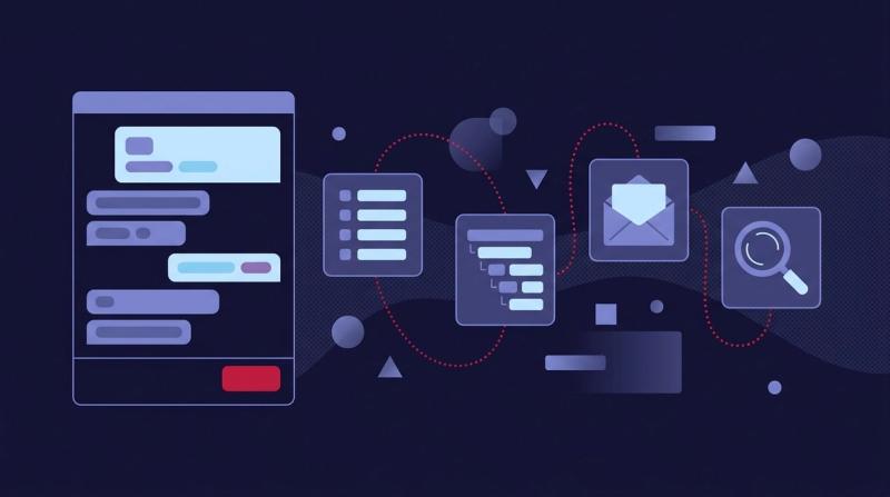 ChatGPT for SEO illustration: AI chat window producing keyword, outline, outreach and research tasks