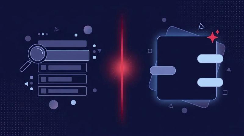 GEO vs SEO illustration: traditional search results beside an AI answer window