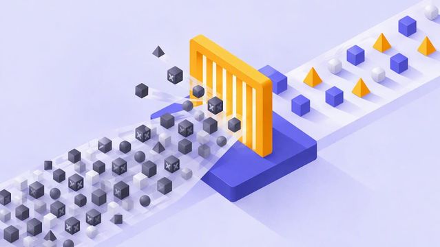 Isometric illustration of AI moderation filtering raid activity
