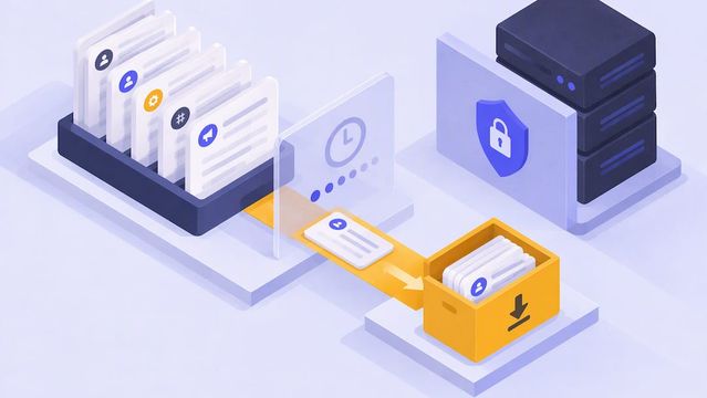 Discordの監査ログがタイマー付きでロックされたアーカイブに書き出されるアイソメ図
