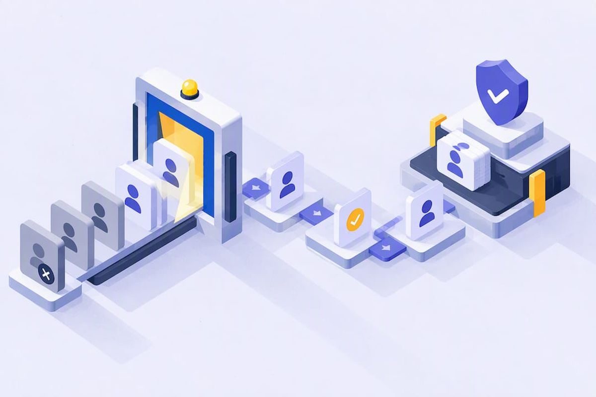 Isometric illustration of a safe Discord moderation workflow with review steps before action
