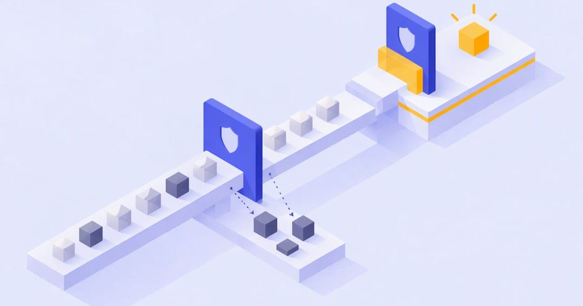 Isometric illustration of two protected layers stopping Discord DM spam and raid traffic