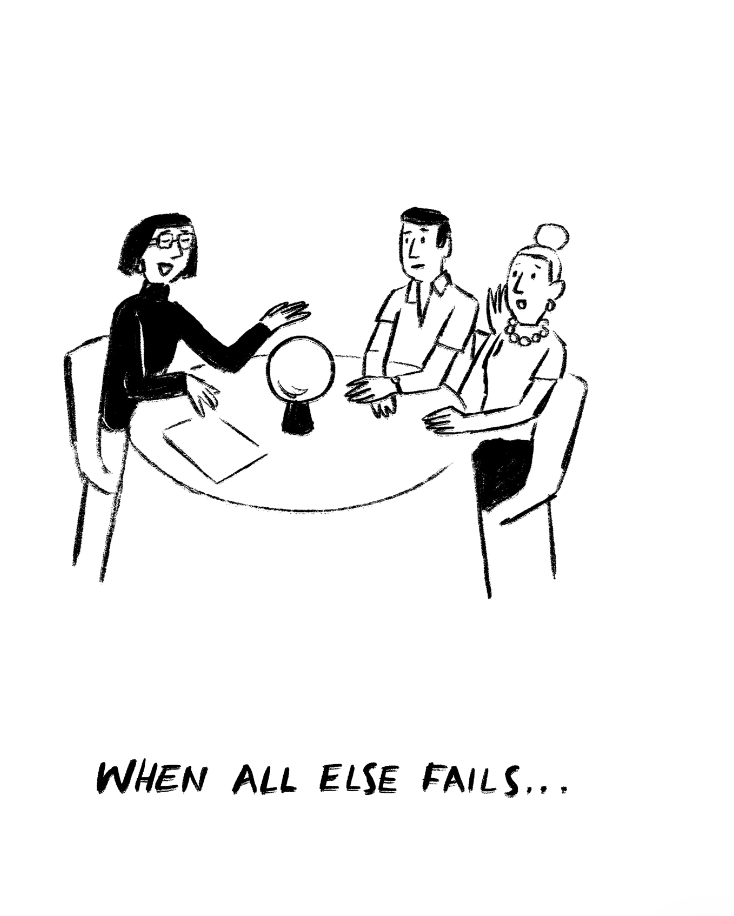 Stylised minimalist illustration showing interior designer and client engagement