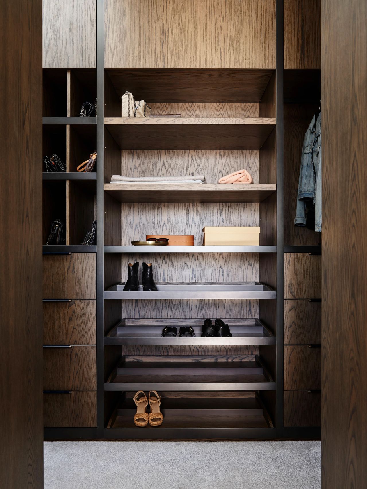 Hill house primary bedroom WIR in dark timber