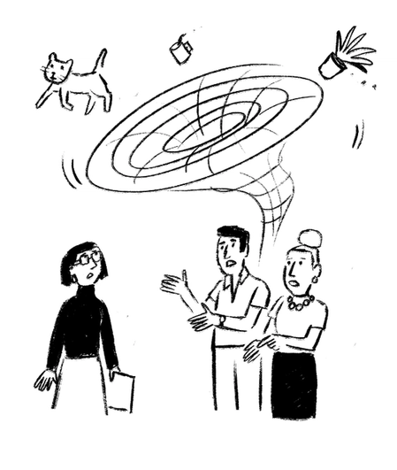 Stylised minimalist illustration showing client and designer conversation