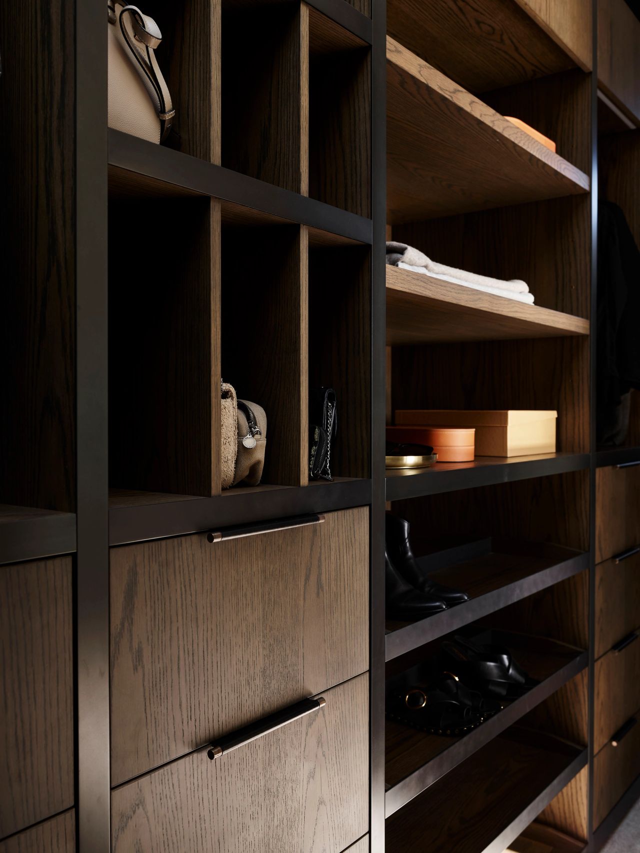 Hill house primary bedroom WIR in dark timber