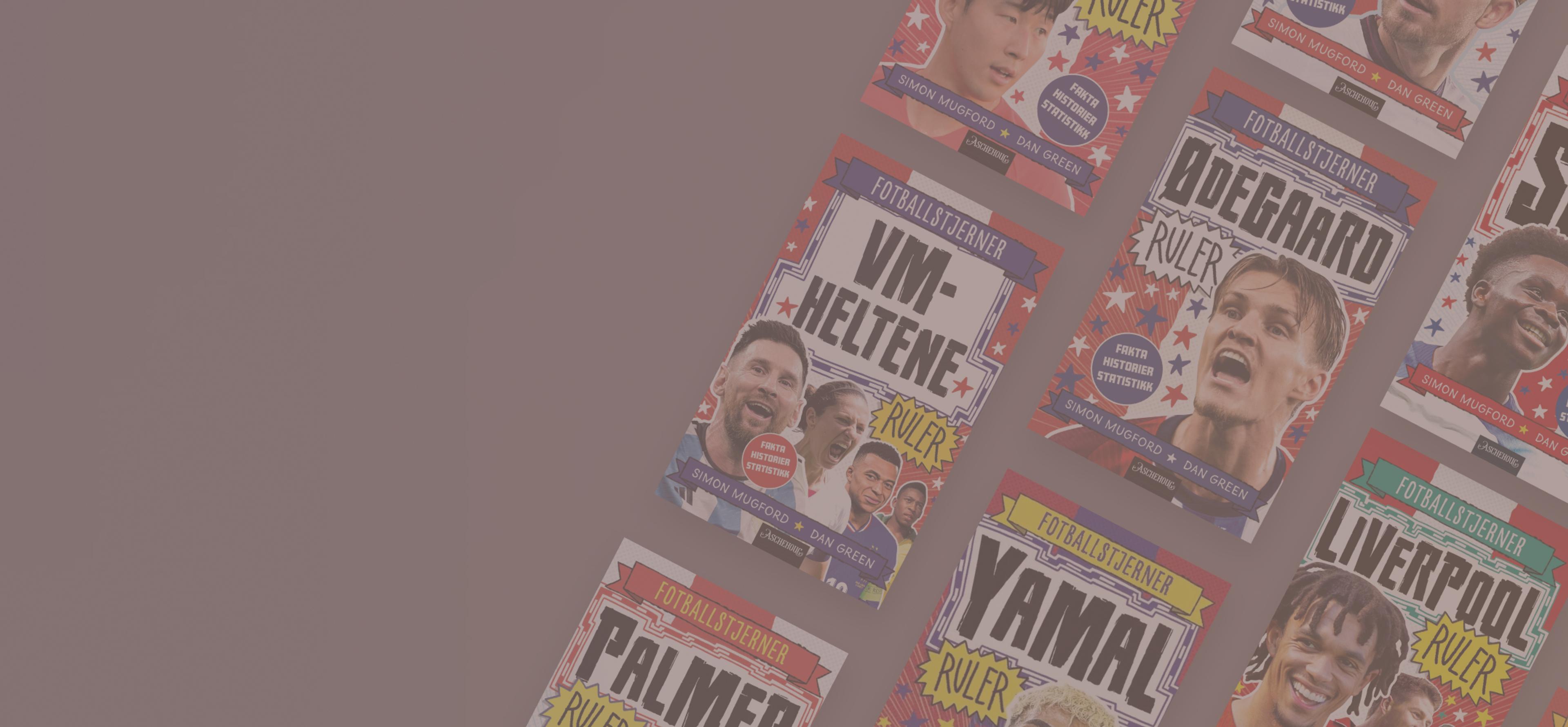 Banner med noen av fotballstjerner-bøkene i et rutenett.