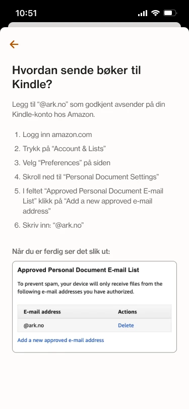 Slik sender du til Kindle fra ARK-appen