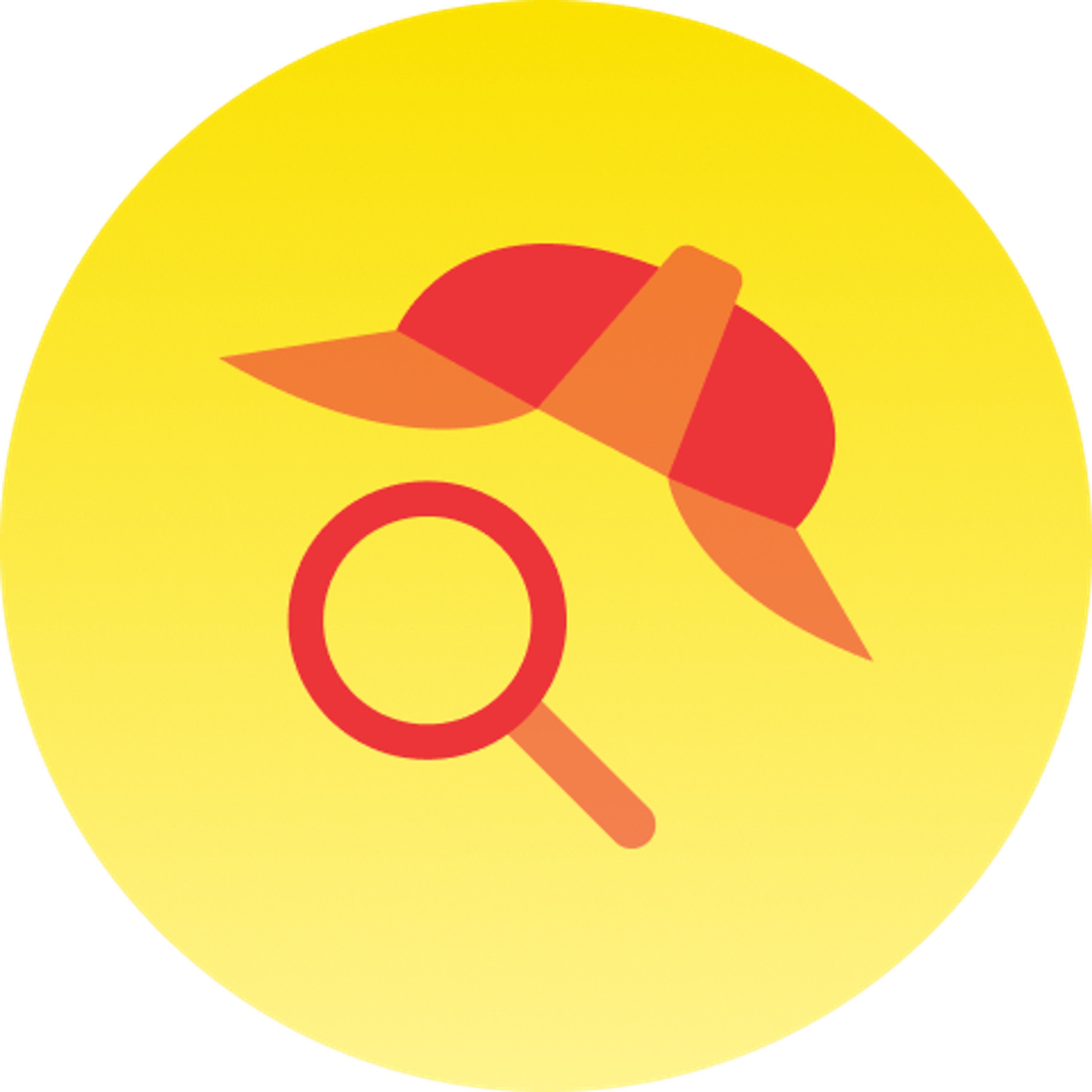 Ikon av hatt og forstørrelsesglass