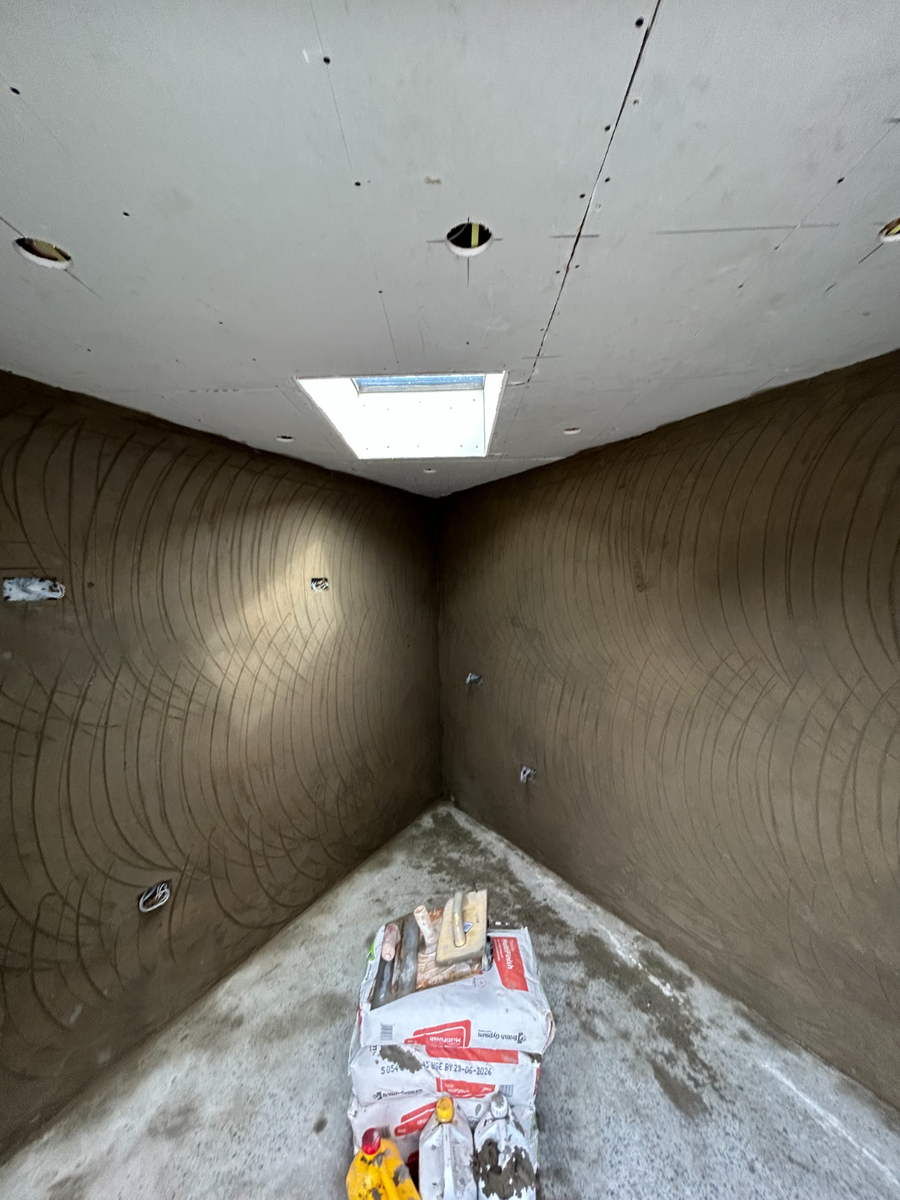Extension interior prepared and ready for skimming