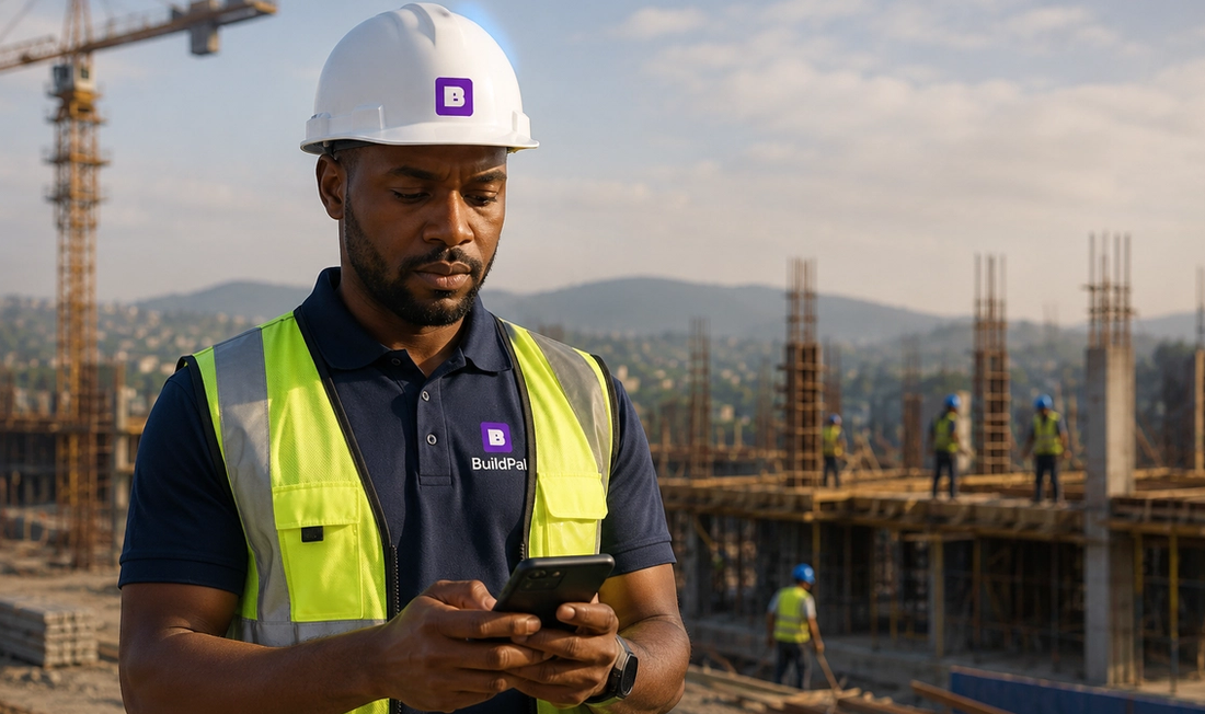 A contractor reviewing a live project dashboard on site