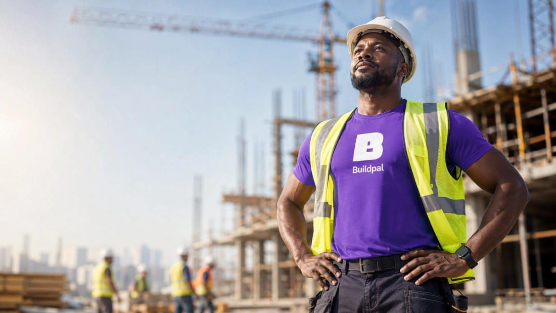 Worker on site using Buildpal OS for construction management