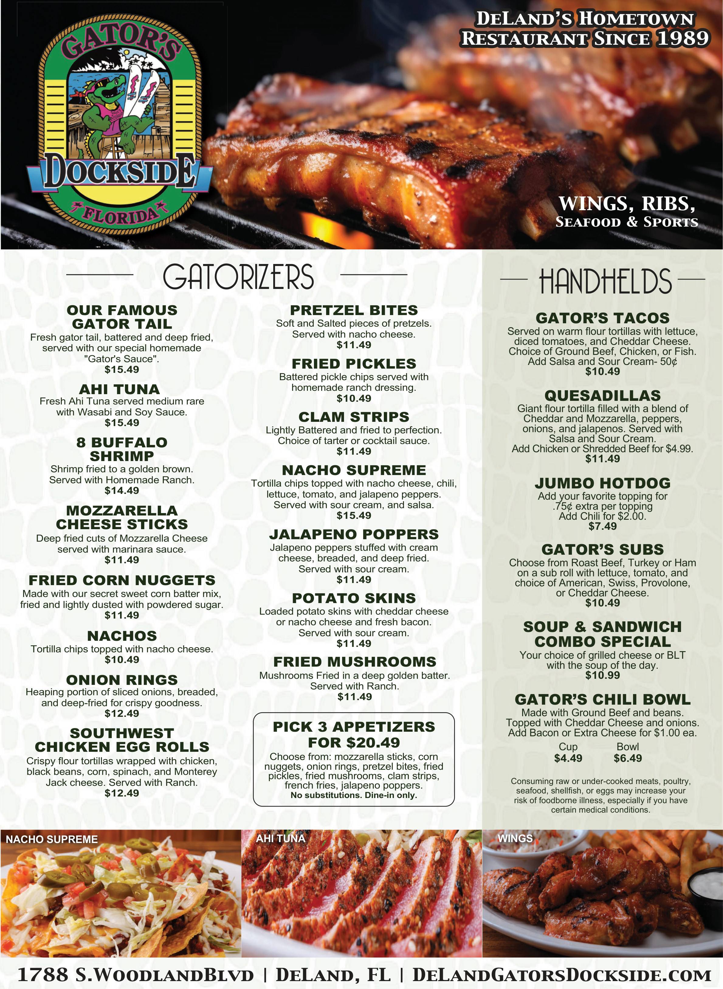 Printed menu, page 1