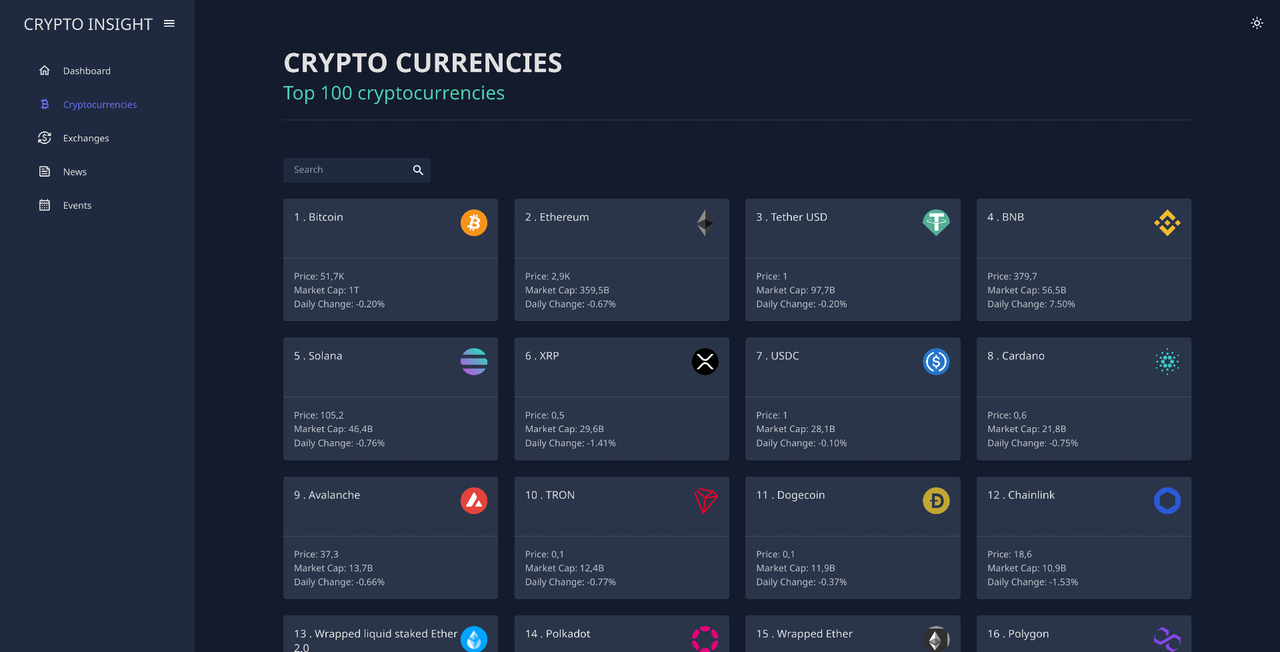 Image of the cryptocurrencies page