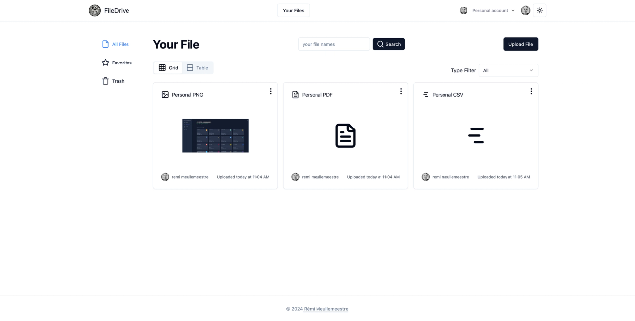 Image of a personal account file page in grid view