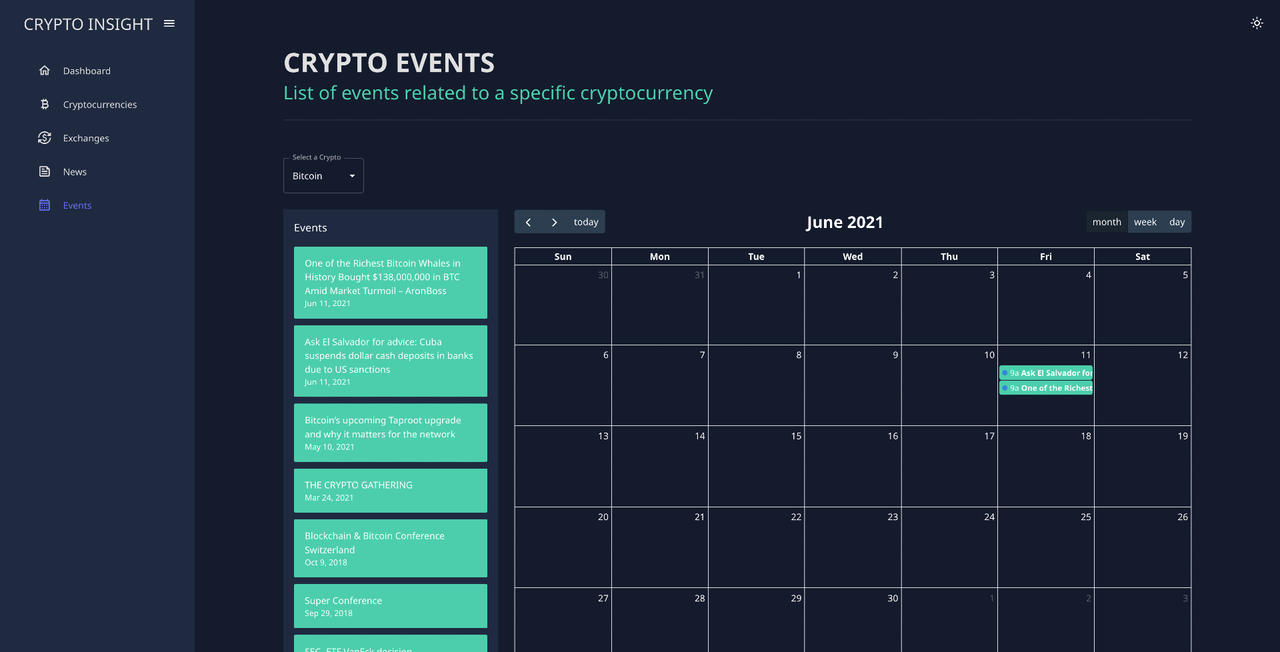 Image of the crypto events page