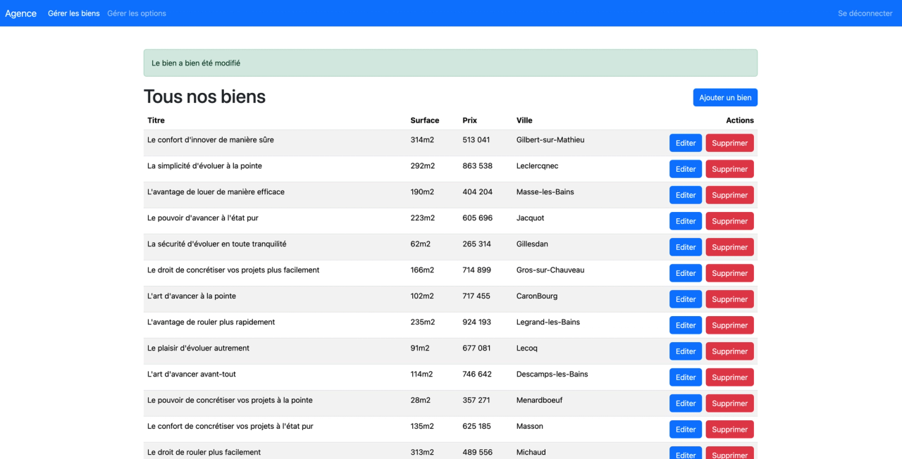 Image of the properties as a logged-in administrator