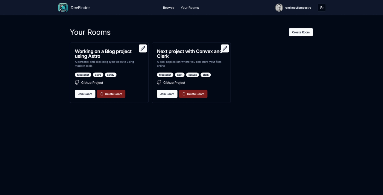 Your rooms page