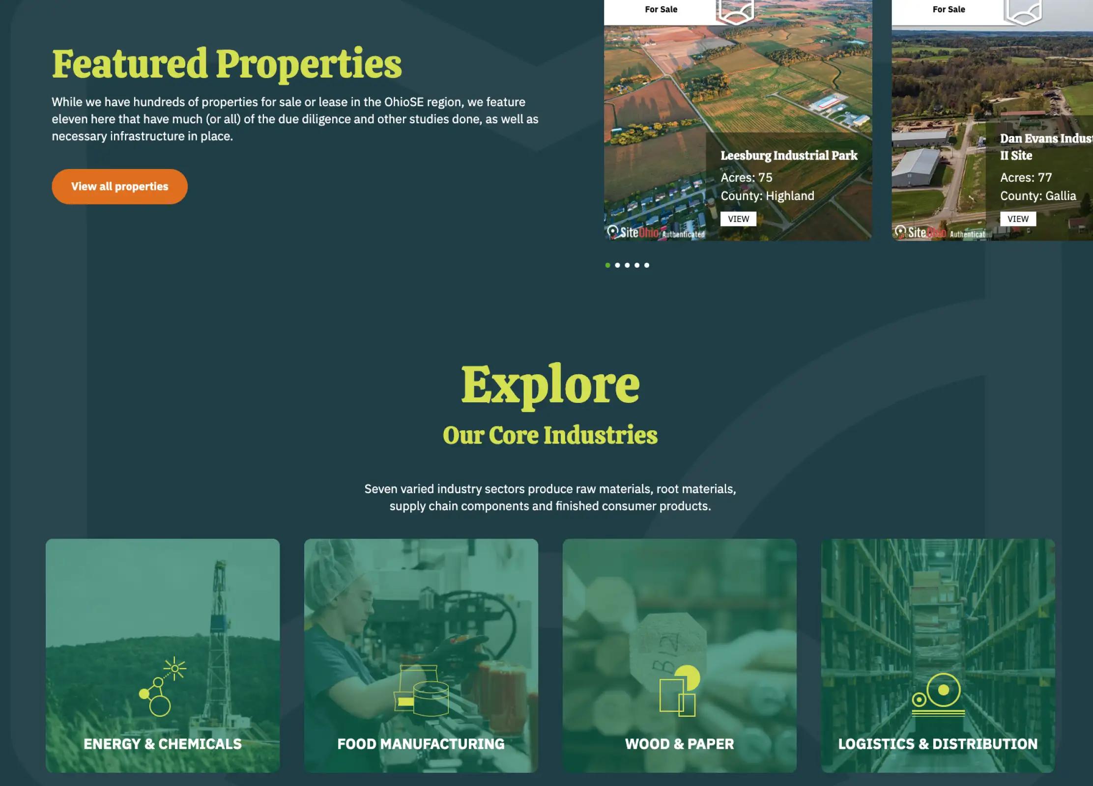 A screenshot of features of the OhioSE homepage
