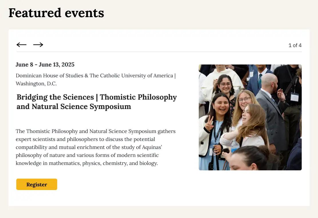 A screenshot of the events section on the Thomstic Institute website