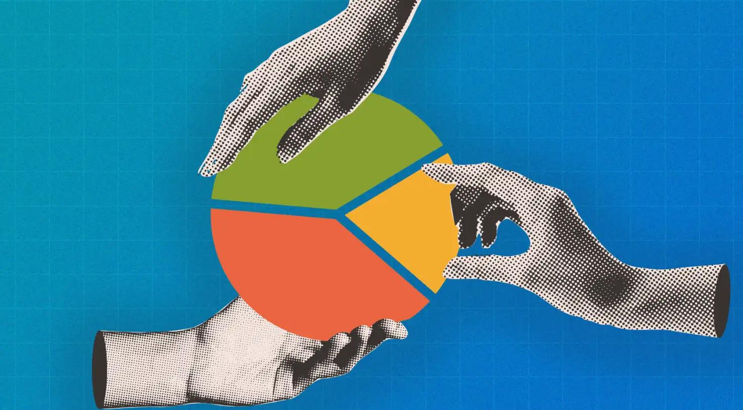 Hands determining a marketing budget