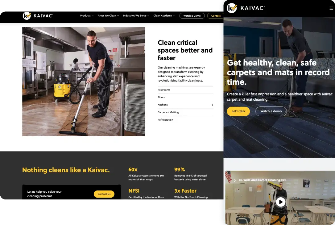 screenshots from the Kaivac website