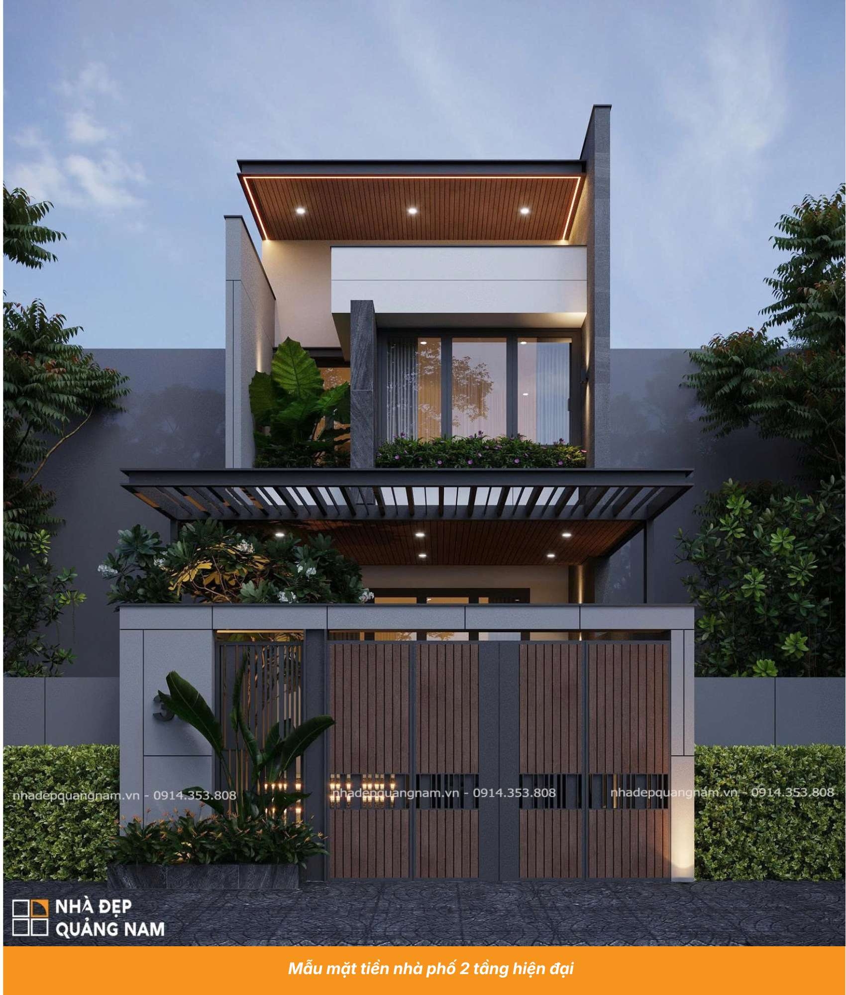 Mẫu mặt tiền nhà phố 2 tầng hiện đại